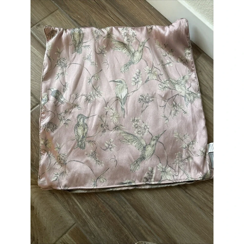 Silky Brocade Pillow Cover - Pale Gold & Pink Birds‎ in Trees - Madison Home 23
